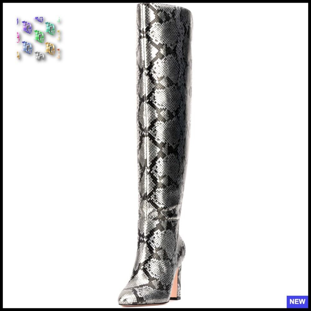 Faux Leather Over the Knee Boots Block Heel Wide Calf Y2K Chic Fall